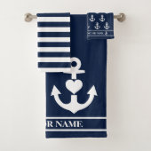 カスタムハート航海のいかりネイビーホワイトストライプ バスタオルセット (インサイチュ)