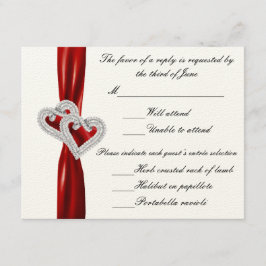 カスタムハート赤いリボン応答カード 出欠カード