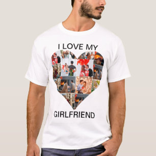 カスタムハート16写真コラージュ私は私のガールフレンドを愛している Tシャツ