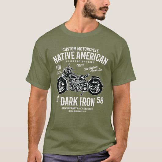 カスタムハーレーインディアンオートバイクラシックレジェンド Tシャツ (正面)