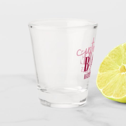 カスタムバおもしろいベパーソナライズされたことわざ名 ショットグラス (左)