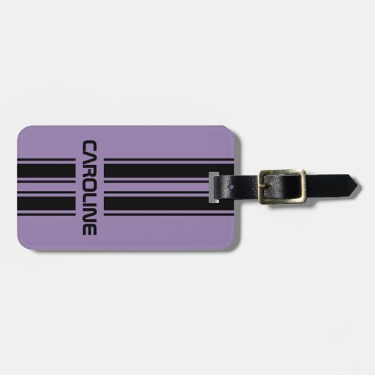 カスタムバイオレットパープルブラックオートレーススポーツストライプ ラゲッジタグ (正面横)
