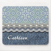 カスタムバイオレットミントろうけつ染めモザイクフローラルパターン マウスパッド (正面)