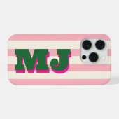 カスタムバイカラー モノグラム ピンクストライプ iPhoneケース (裏面横)