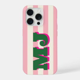 カスタムバイカラー モノグラム ピンクストライプ iPhone 15 PROケース