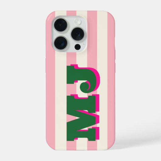 カスタムバイカラー モノグラム ピンクストライプ iPhoneケース (裏面)