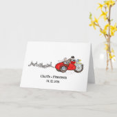 カスタムバイクとサイドカーの花婿花嫁の結婚式 カード (黄色い花)
