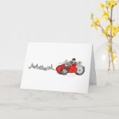 カスタムバイクとサイドカーの花嫁と花婿の結婚式 カード (黄色い花)