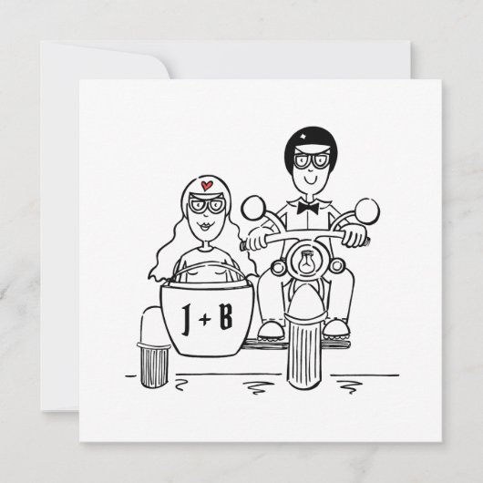 カスタムバイクとサイドカー結婚式招待状 招待状 (正面)