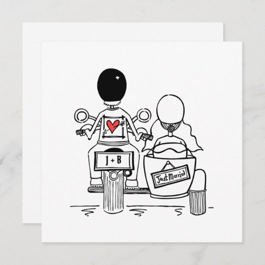 カスタムバイクとサイドカー結婚式招待状 招待状 (正面/裏面)