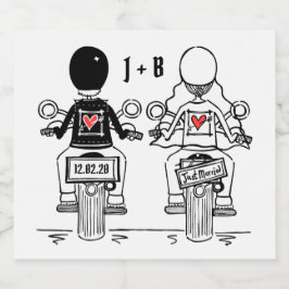 カスタムバイクもしくは自転車に乗る人オートバイ結婚のボトルラベル ビールラベル