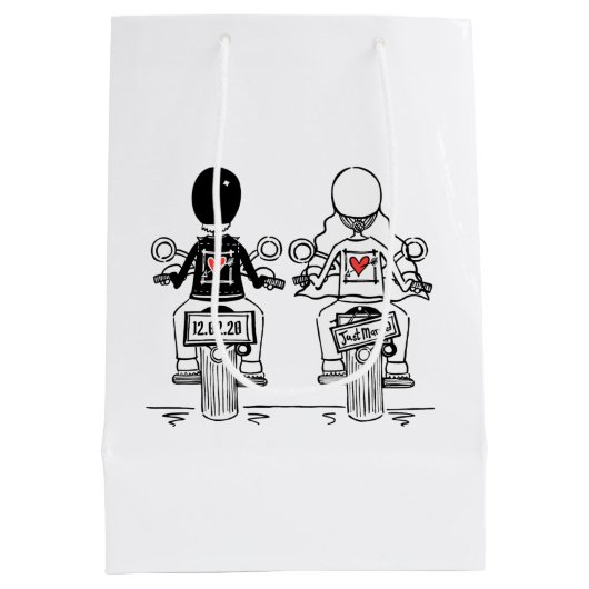 カスタムバイクもしくは自転車に乗る人オートバイ結婚の媒体抱き枕 ミディアムペーパーバッグ (裏面)