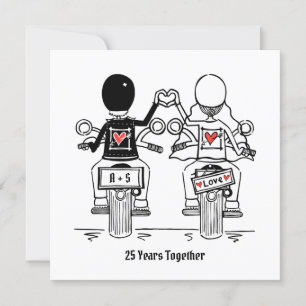 カスタムバイクもしくは自転車に乗る人オートバイ結婚の記念日 招待状