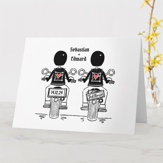 カスタムバイクもしくは自転車に乗る人ツールームズオートバイ結婚ズ カード (黄色い花)