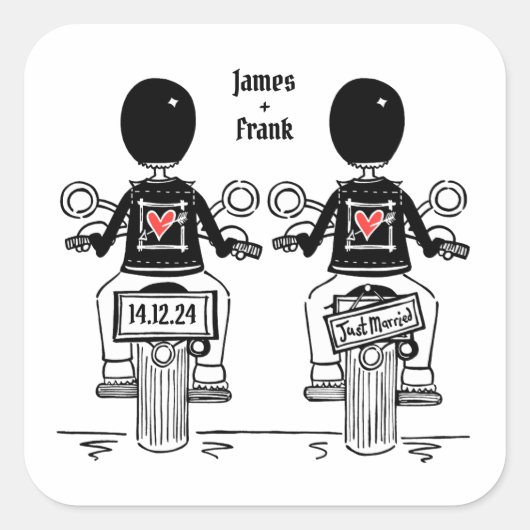 カスタムバイクもしくは自転車に乗る人ツールームズオートバイ結婚ズ スクエアシール (正面)