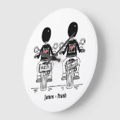 カスタムバイクもしくは自転車に乗る人ツールームズオートバイ結婚ズ ラージ壁時計 (傾斜)