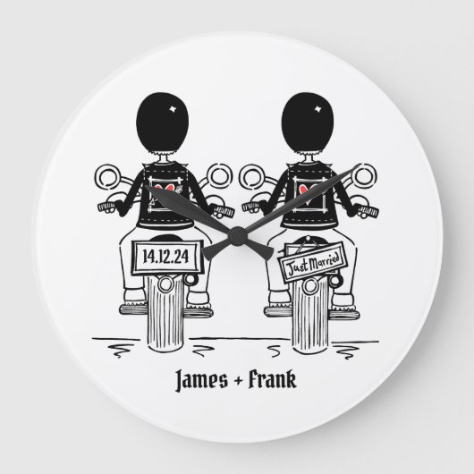 カスタムバイクもしくは自転車に乗る人ツールームズオートバイ結婚ズ ラージ壁時計 (正面)