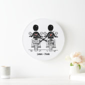 カスタムバイクもしくは自転車に乗る人ツールームズオートバイ結婚ズ ラージ壁時計 (ホーム)