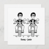 カスタムバイクもしくは自転車に乗る人ツールームズオートバイ結婚ズ 招待状 (正面/裏面)