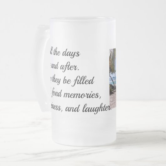 カスタムバケーション写真パーソナライズされたビールすり付きマグカップ フロストグラスビールジョッキ (正面左)