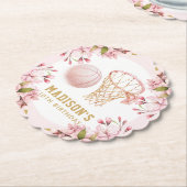 カスタムバスケットガール誕生日 ペーパーコースター (アングル)