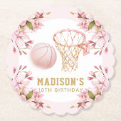 カスタムバスケットガール誕生日 ペーパーコースター (正面)