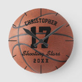 カスタムバスケットボールのスポーツ名のパーソナライズ可能な番号 ラウンド壁時計 (正面)