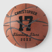 カスタムバスケットボールのスポーツ名のパーソナライズ可能な番号 ラウンド壁時計 (正面)