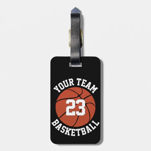 カスタムバスケットボールチーム名、プレイヤー番号、色 ラゲッジタグ (裏面縦)