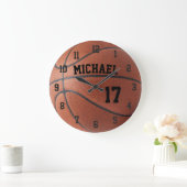 カスタムバスケットボール名番号のパーソナライズ ラージ壁時計 (ホーム)