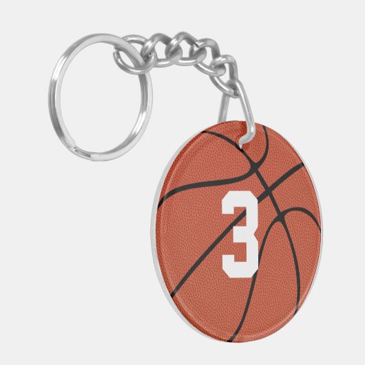 カスタムバスケットボール選手のジャージー番号またはイニシャル キーホルダー (正面左)