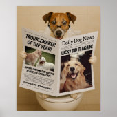 カスタムバスルームデコレーション、編集可能な新聞を読む犬 ポスター (正面)