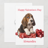 カスタムバセットハウンドボウギフトボックスバレンタイン シーズンカード (正面/裏面)