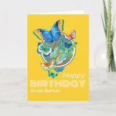 カスタムバタフライイエローハッピーバースデーカード カード (正面)