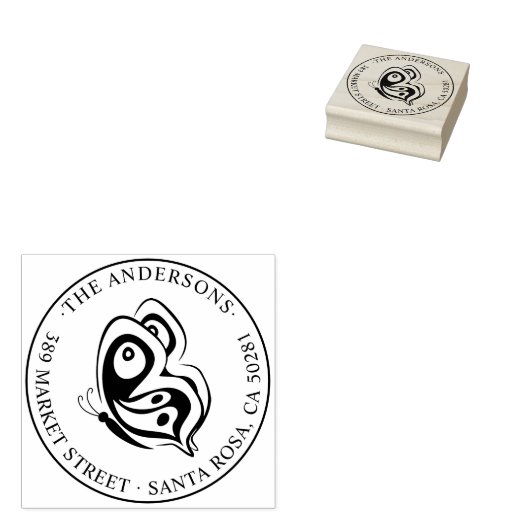 カスタムバタフライラウンドファミリーネーム差出人住所 ラバースタンプ (押印)