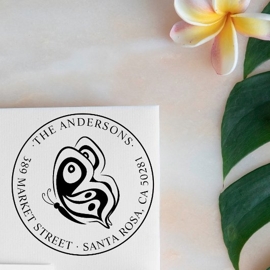 カスタムバタフライラウンドファミリーネーム差出人住所 ラバースタンプ