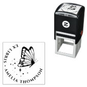 カスタムバタフライ&スターズラウンドEx Libris蔵書票 セルフインキングスタンプ (インサイチュ)