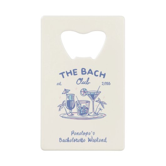 カスタムバチェロレッテブルーボトルオープナー クレジットカード栓抜き (正面)