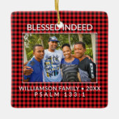 カスタムバッファロープレイドファミリークリスチャンクリスマス セラミックオーナメント (正面)