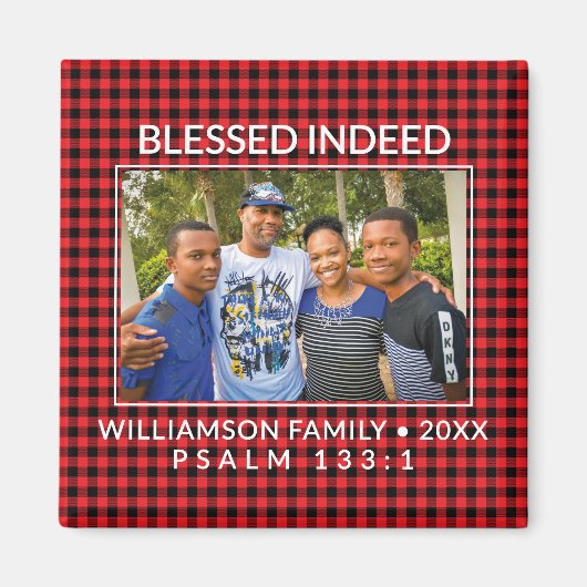 カスタムバッファロープレイドファミリークリスチャンクリスマス マグネット (正面)