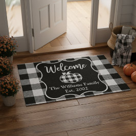 カスタムバッファロープレイドブラック&ホワイト秋ウェルカム ドアマット
