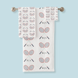 カスタムバドミントンラケットパターンモノグラム バスタオルセット