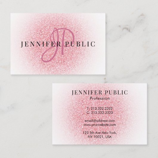 カスタムバラエレガント金ゴールドグリッタールックモノグラム 名刺 (正面/裏面)