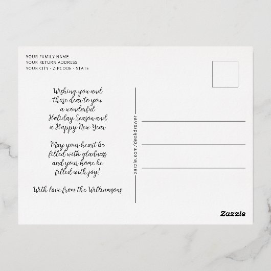 カスタムバラエレガント金ゴールド季節のごあいさつデザイン 箔シーズンポストカード (裏面)