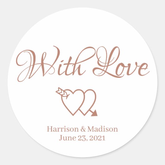 カスタムバラハート結婚のギフトメッセージカードシール ラウンドシール (正面)