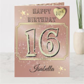 カスタムバラパーソナライズされた金ゴールド16番目の誕生日カード カード (正面)