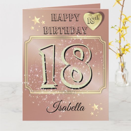 カスタムバラパーソナライズされた金ゴールド18番目の誕生日カード カード (黄色い花)