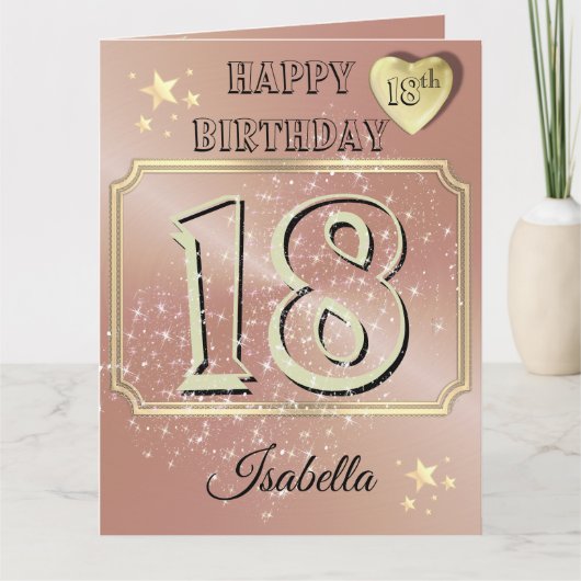 カスタムバラパーソナライズされた金ゴールド18番目の誕生日カード カード (正面)