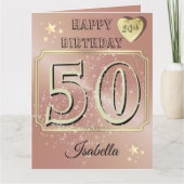 カスタムバラパーソナライズされた金ゴールド50番目の誕生日カード カード (正面)