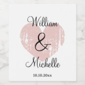 カスタムバラピンクハートのワ結婚インボトルラベル ワインラベル (シングルラベル)